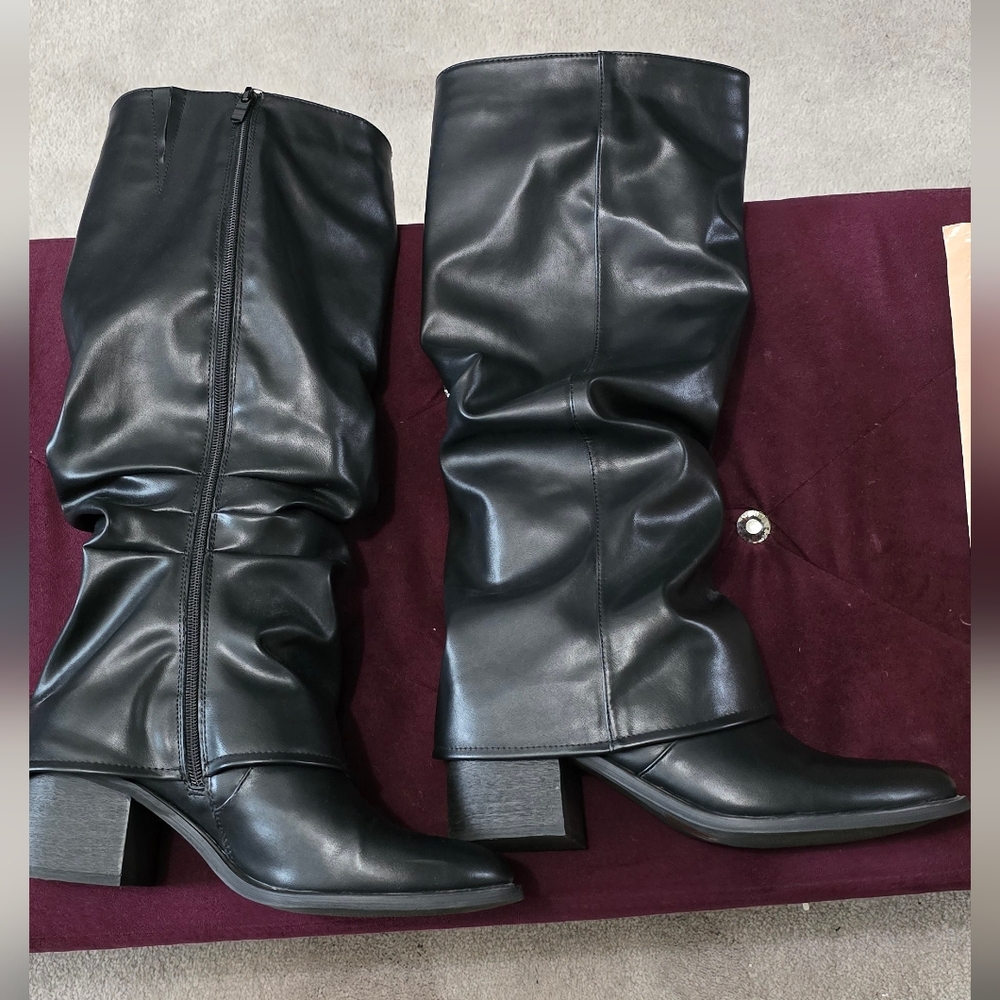 Elegant Black Leather Knee-High Boots